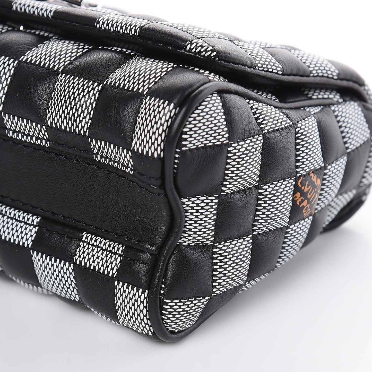 Calfskin Damier Twist Shoulder Bag BB Black White