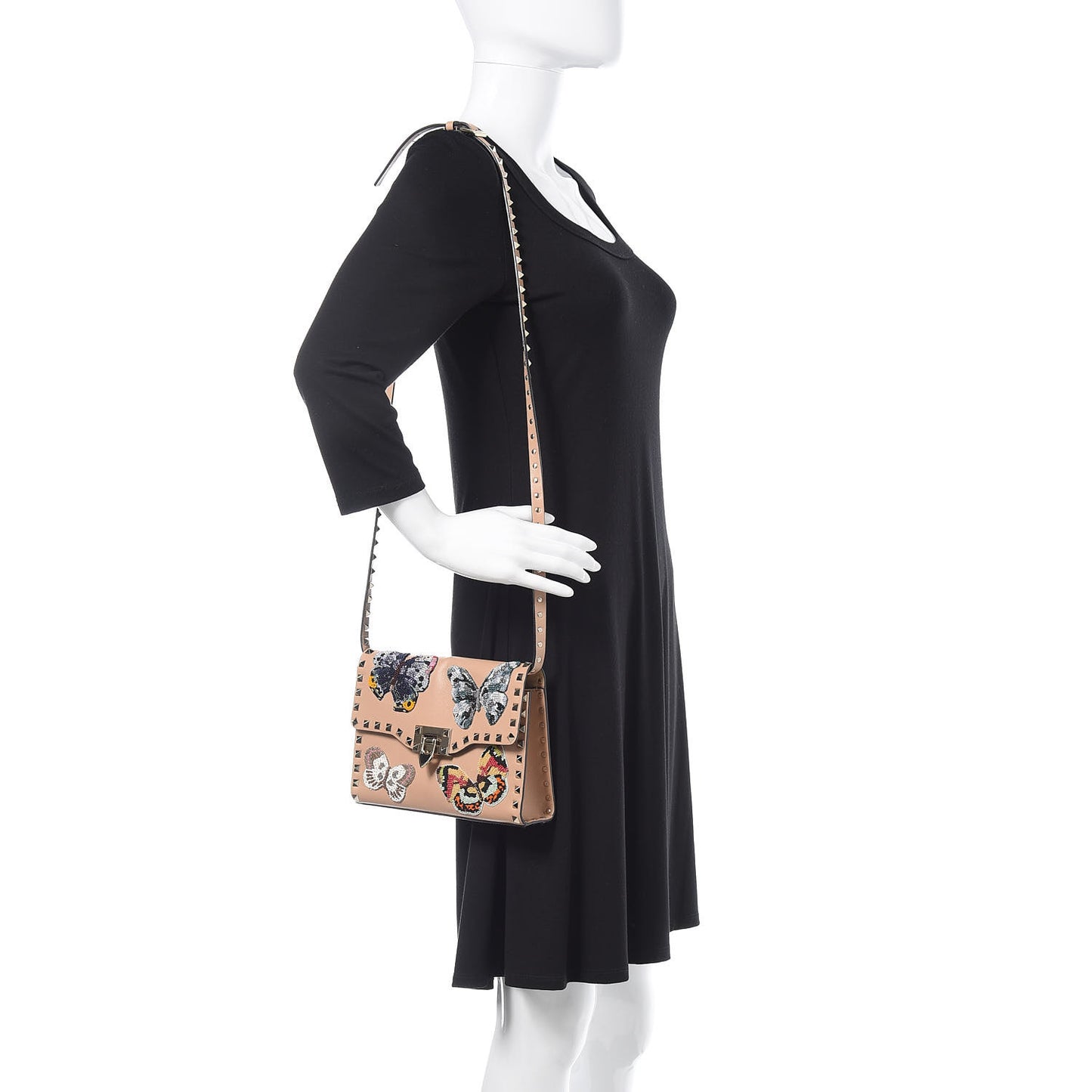Calfskin Butterfly Embroidered Medium Rockstud Flip Lock Crossbody Bag Skin Sorbet