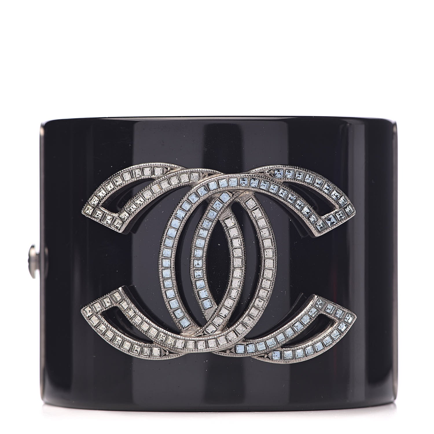 Chanel Resin Baguette Crystal CC Cuff Black 1 of 6