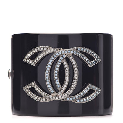 Chanel Resin Baguette Crystal CC Cuff Black 1 of 6