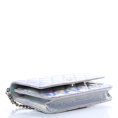 Chanel Iridescent Goatskin Quilted Wallet On Chain WOC Silver 4 of 12