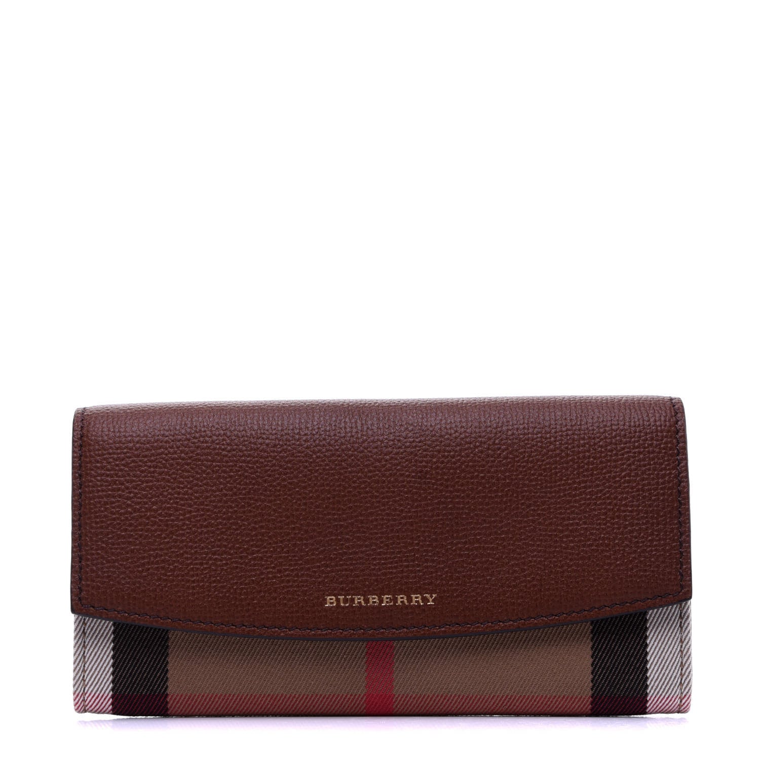 Burberry Grainy Calfskin House Check Continental Wallet Tan 1 of 9