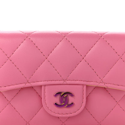 Chanel Lambskin Quilted Flap Card Holder Wallet Pink Yellow 10 of 11