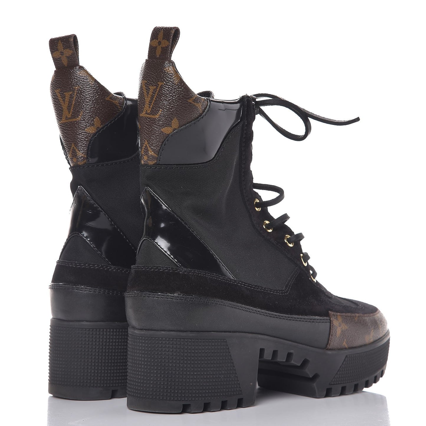 Suede Calfskin Monogram Laureate Platform Desert Boots 38 Black