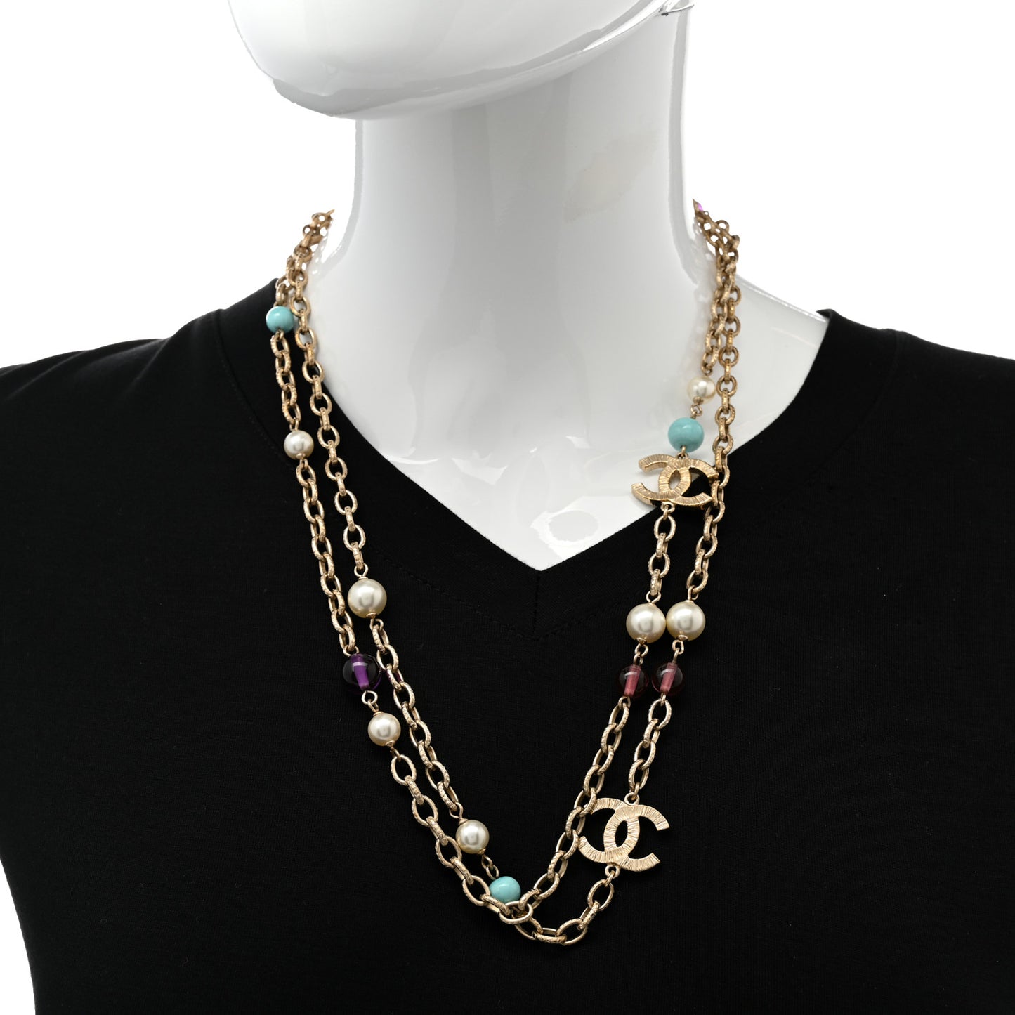Beaded Pearl CC Necklace Gold Multicolor