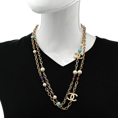 Chanel Beaded Pearl CC Necklace Gold Multicolor 2 of 6