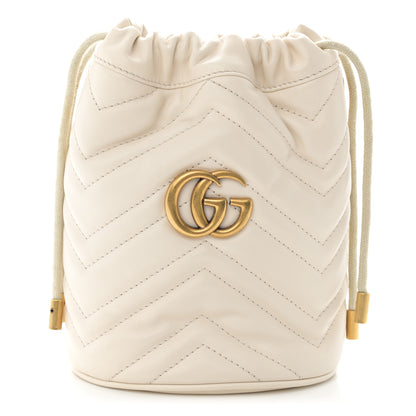 Gucci Calfskin Matelasse Mini GG Marmont 2.0 Bucket Bag White 1 of 10