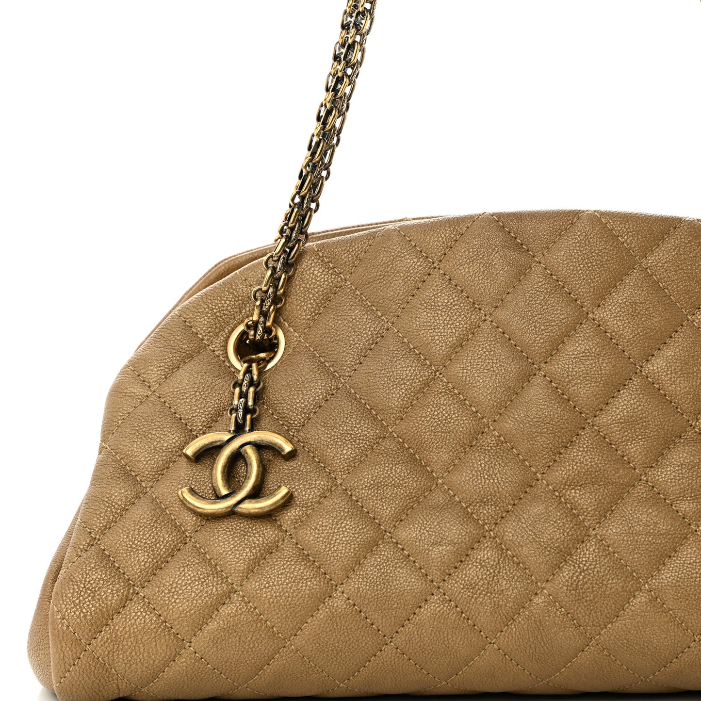 Metallic Caviar Quilted Medium Just Mademoiselle Bowling Bag Gold