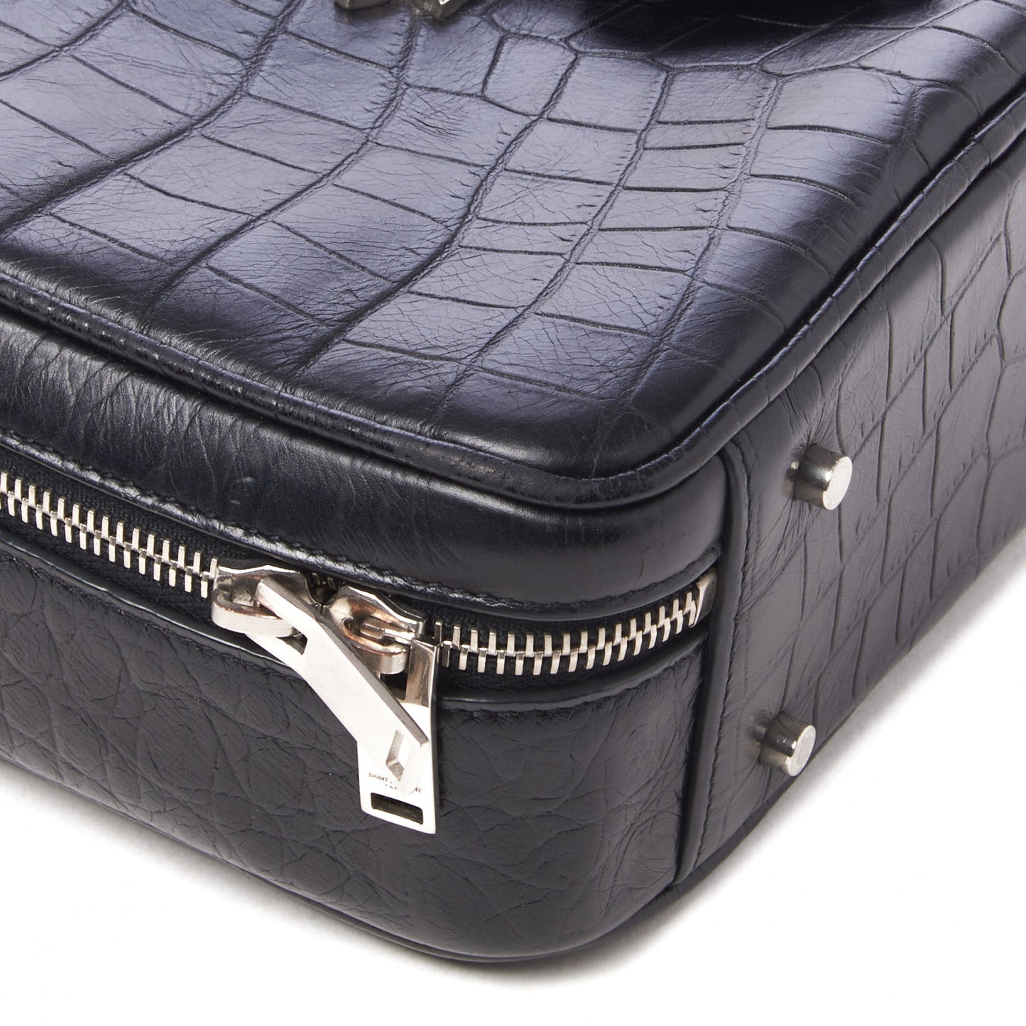 Calfskin Crocodile Embossed Monogram Lunch Box Bag Black