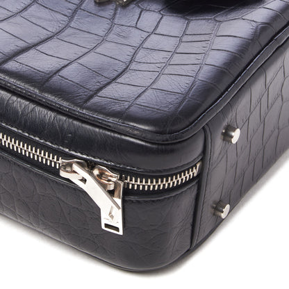 Saint Laurent Calfskin Crocodile Embossed Monogram Lunch Box Bag Black 5 of 8