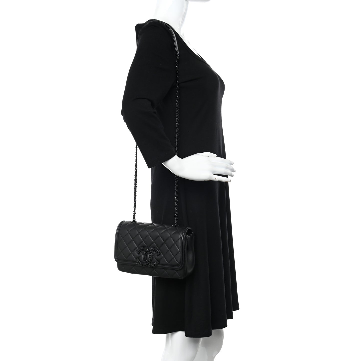 Lambskin Quilted Small CC Filigree Flap Black