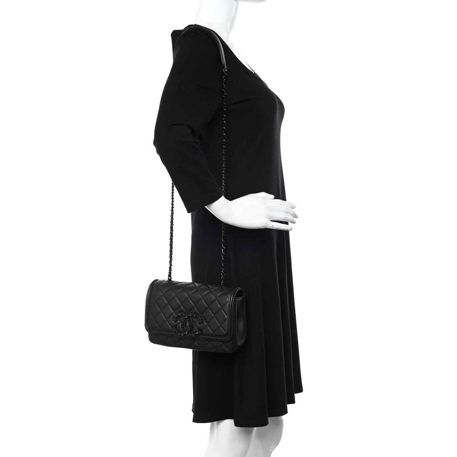 Chanel Lambskin Quilted Small CC Filigree Flap Black 2 of 11