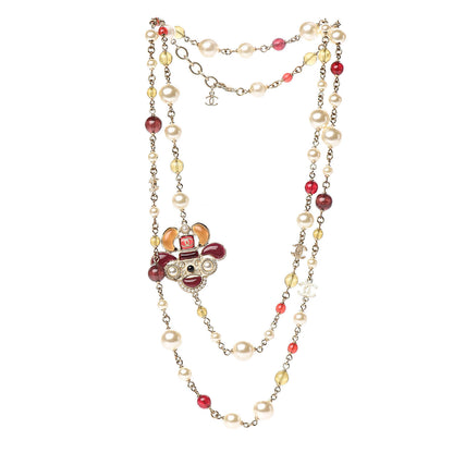 Chanel Pearl Beaded Enamel CC Bee Long Necklace Gold Burgundy 3 of 4