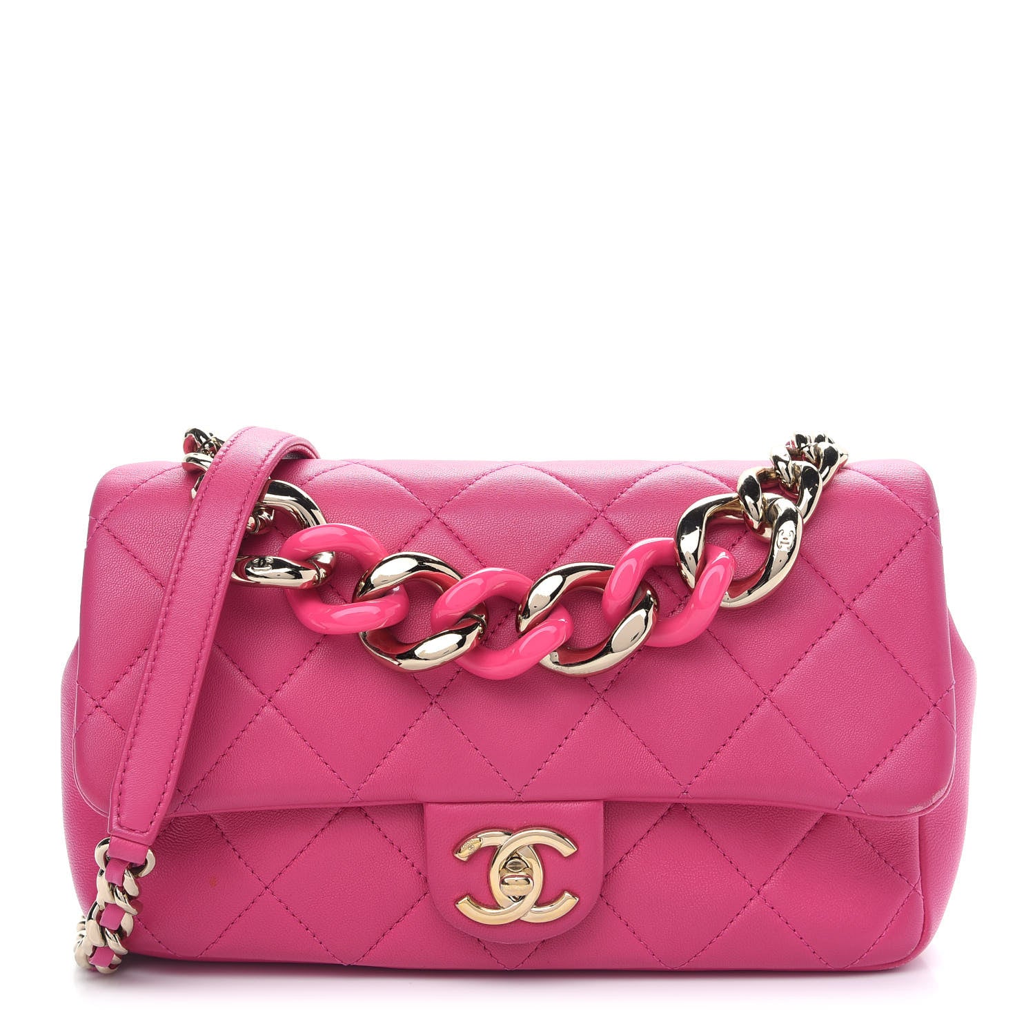 Chanel Lambskin Quilted Resin Bi-Color Chain Flap Bag Pink 1 of 13