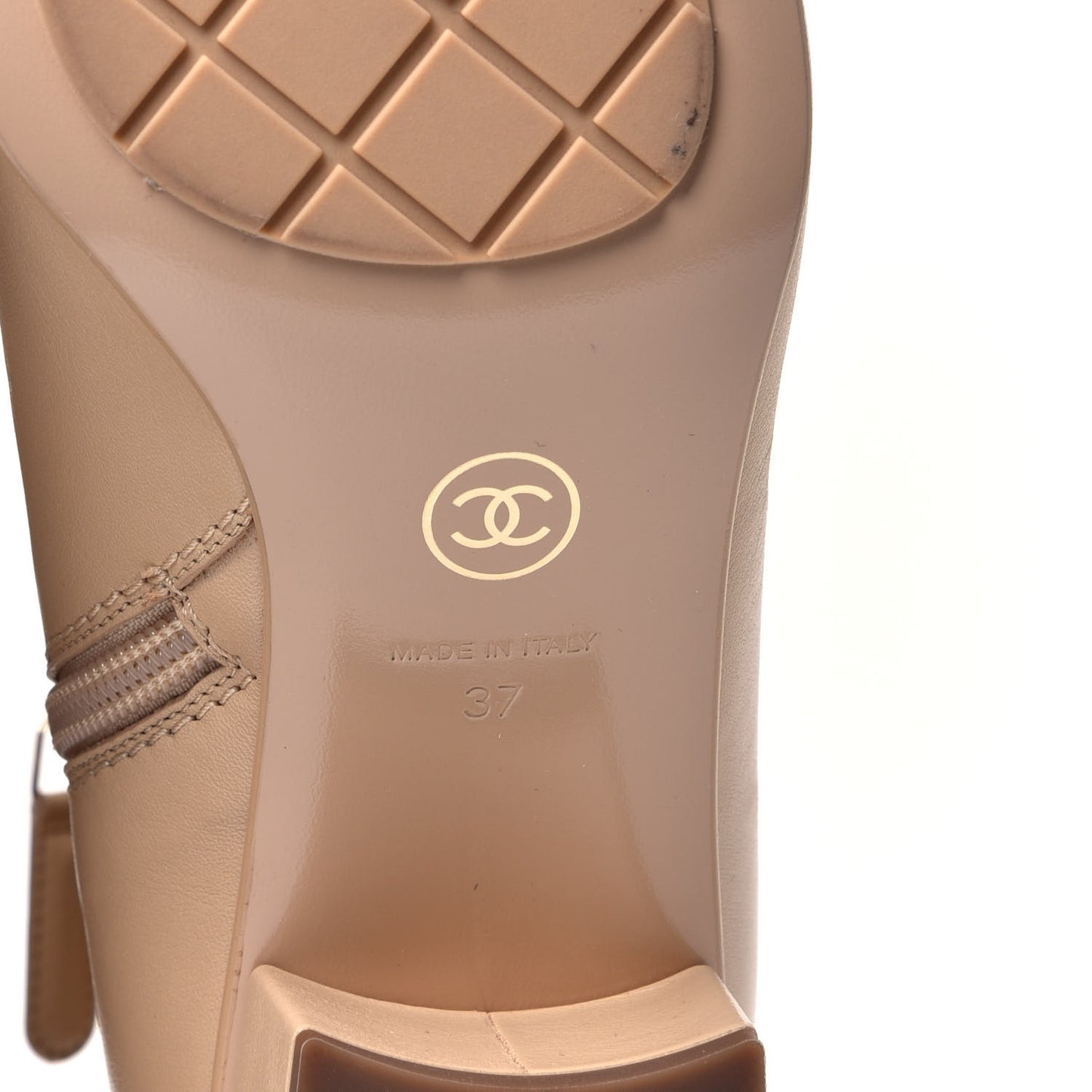 Calfskin Cap Toe Chain Short Boots 37 Beige