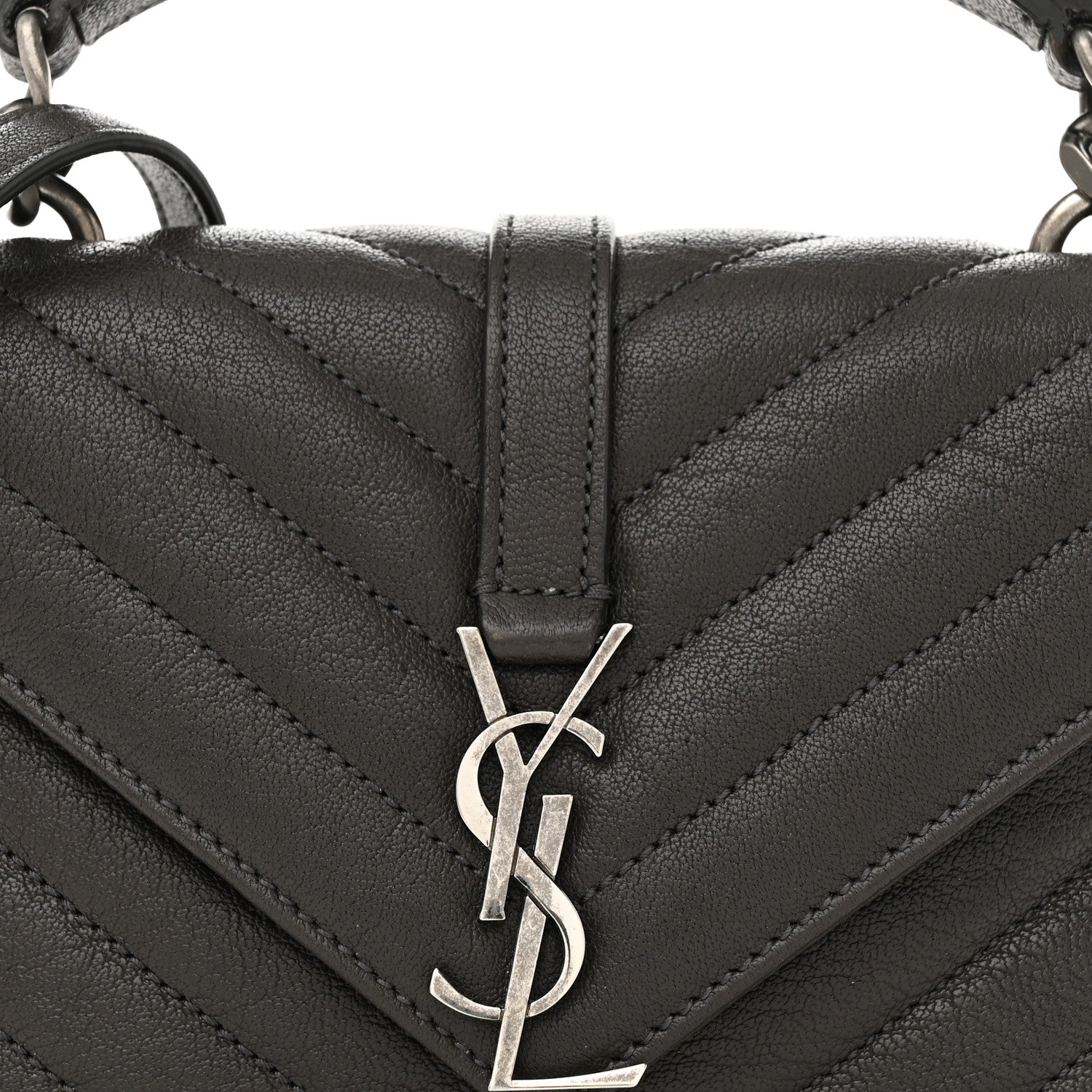 Saint Laurent Sheepskin Matelasse Chevron Monogram College Chain Wallet Coal 7 of 10