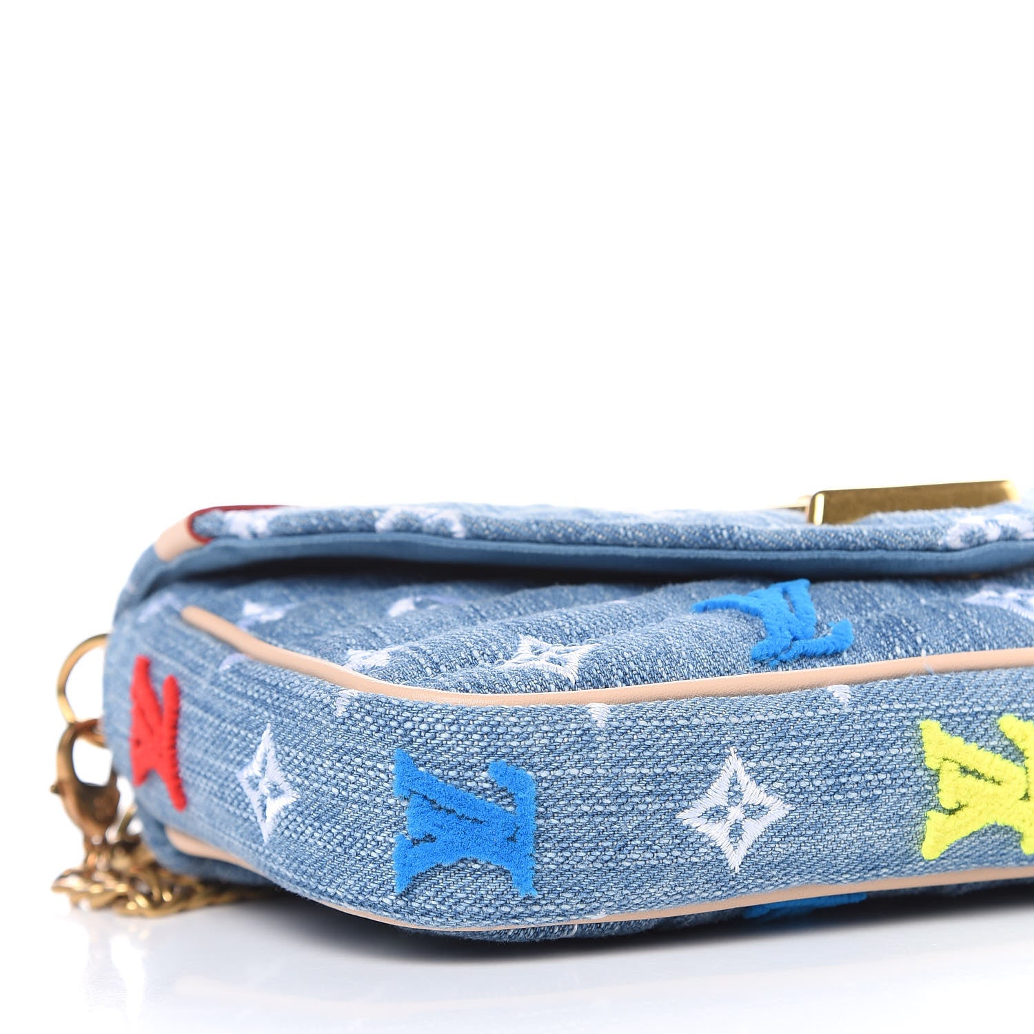 Louis Vuitton Embroidered Monogram Denim New Wave Chain Pochette Blue 6 of 10