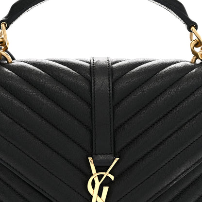 Saint Laurent Sheepskin Matelasse Chevron Monogram Medium College Bag Black 8 of 11