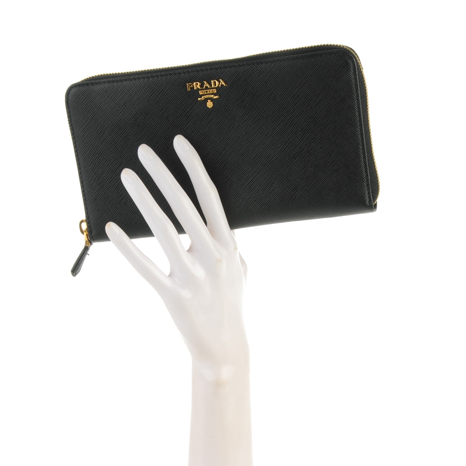 Prada Saffiano Metal Zip Around Wallet Nero Black 2 of 7