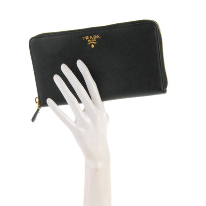 Prada Saffiano Metal Zip Around Wallet Nero Black 2 of 7