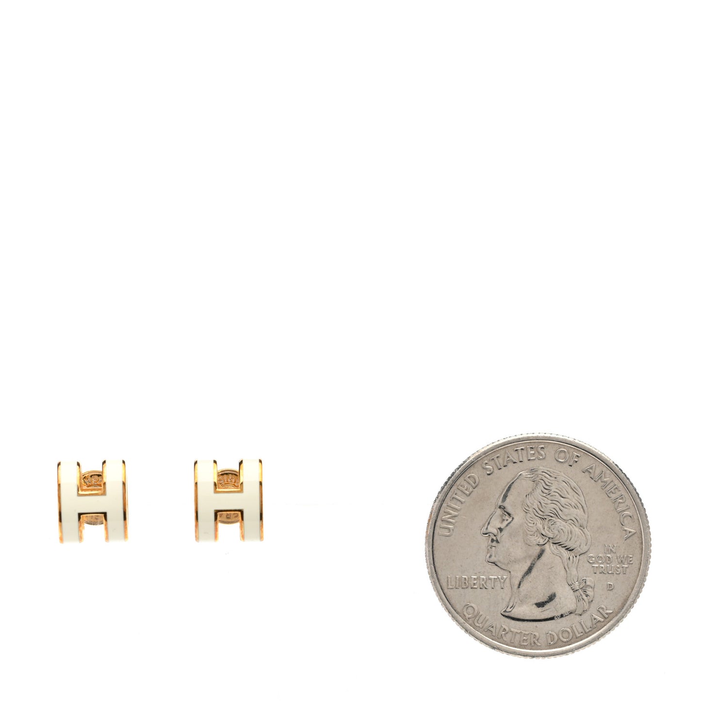 Gold Lacquered Mini Pop H Earrings White