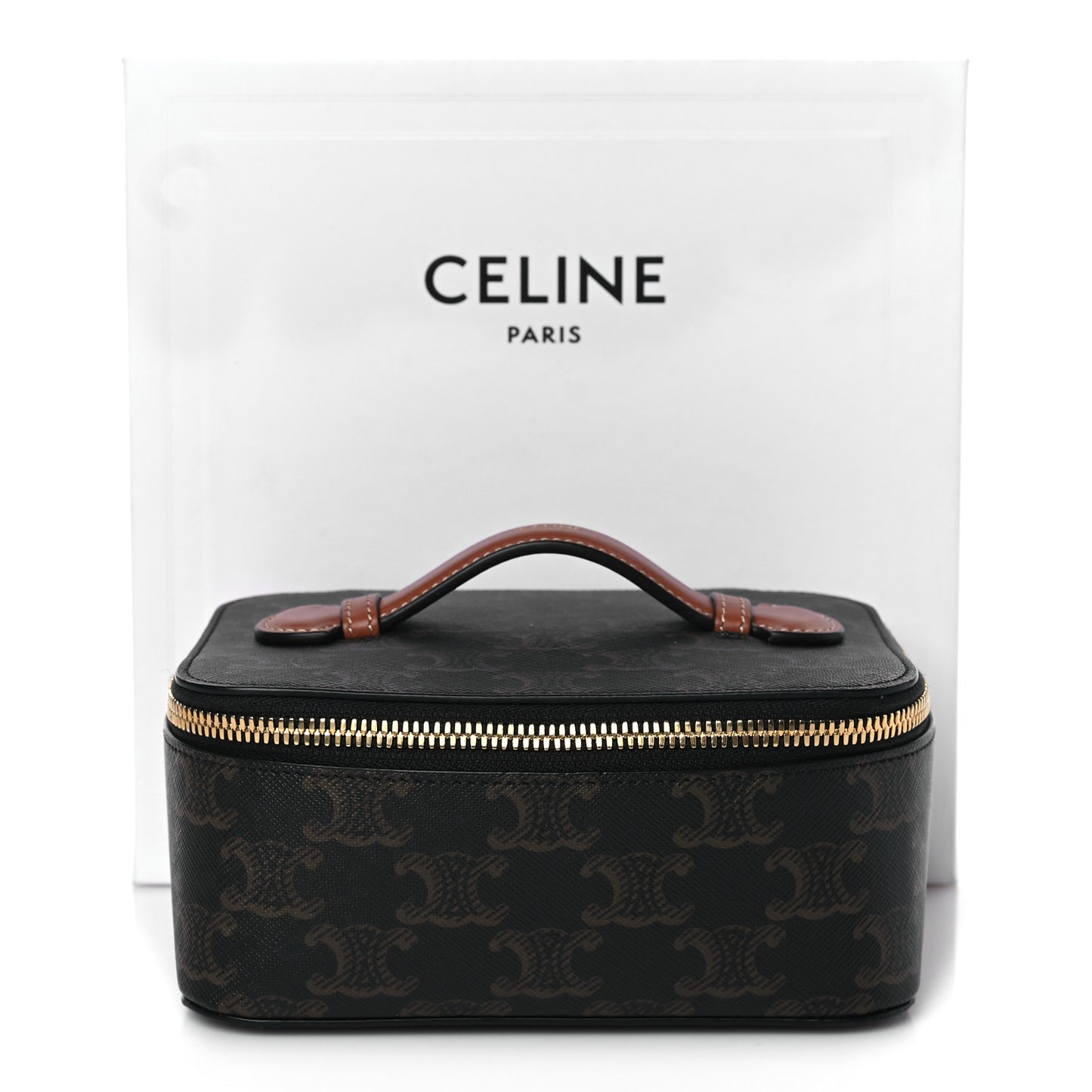 Triomphe Canvas Calfskin Small Top Handle Toiletry Case Tan