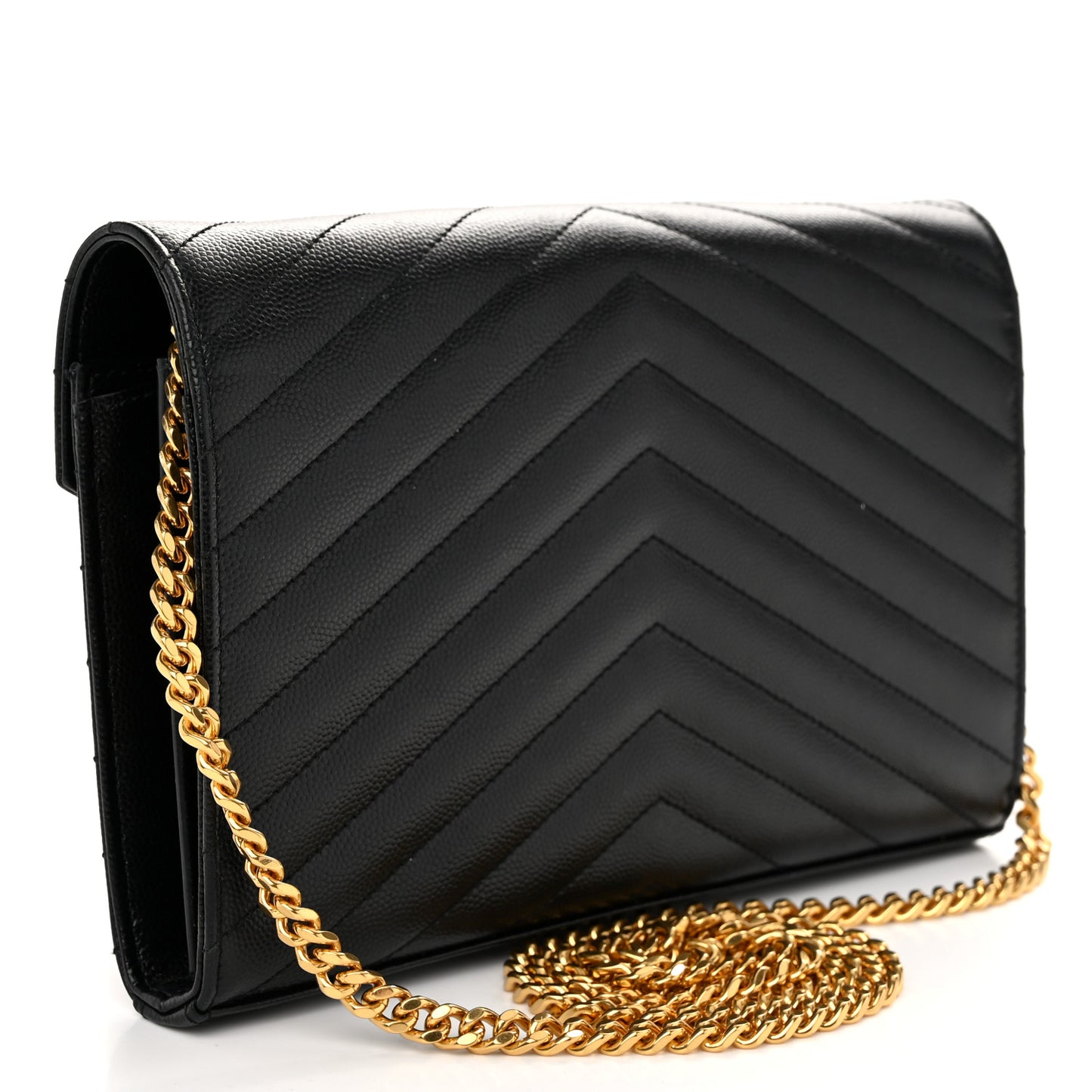Grain De Poudre Matelasse Chevron Monogram Chain Wallet Black