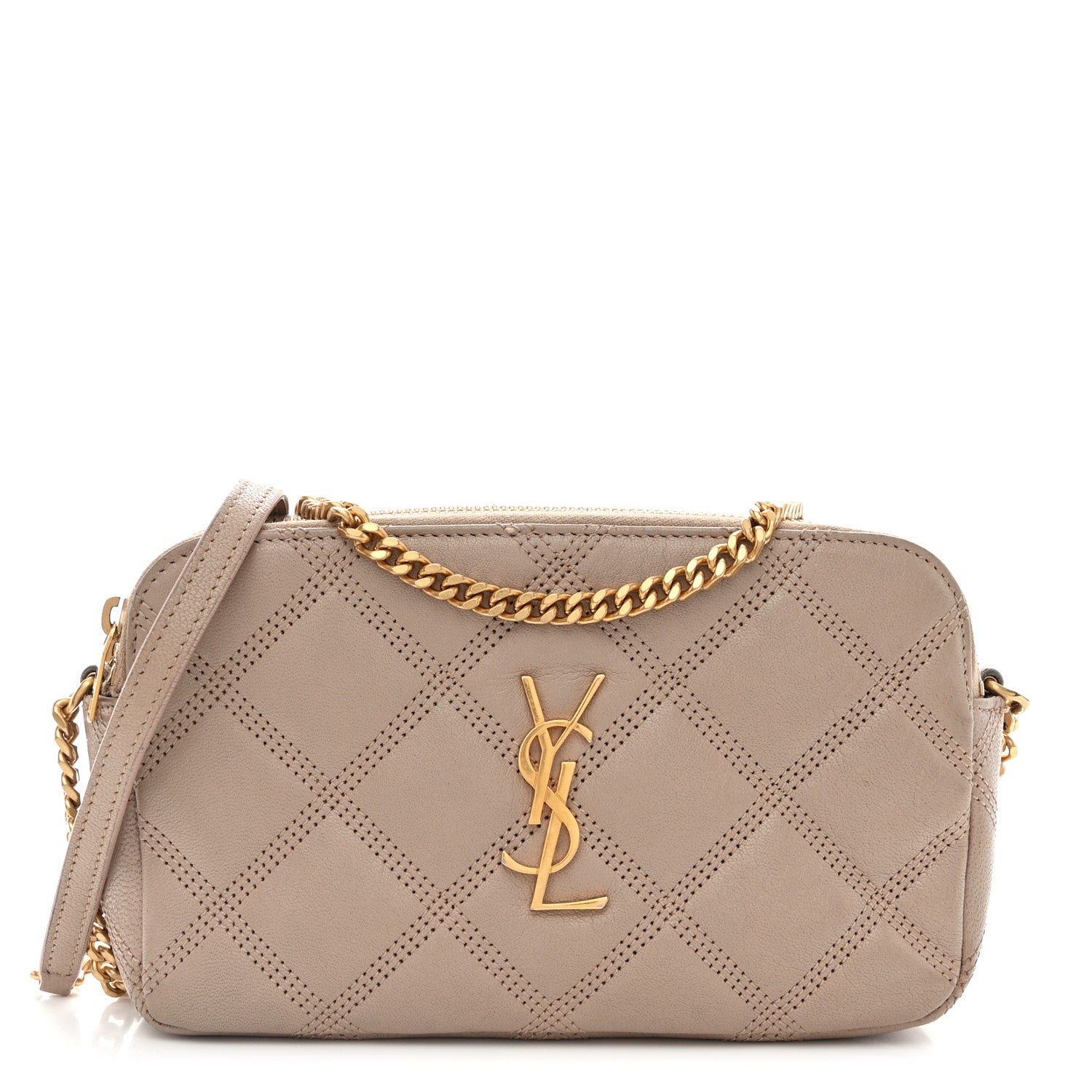 Saint Laurent SAINT LAURENT Grained Lambskin Quilted Mini Becky Double Zip Bag Natural Tan 1 of 14