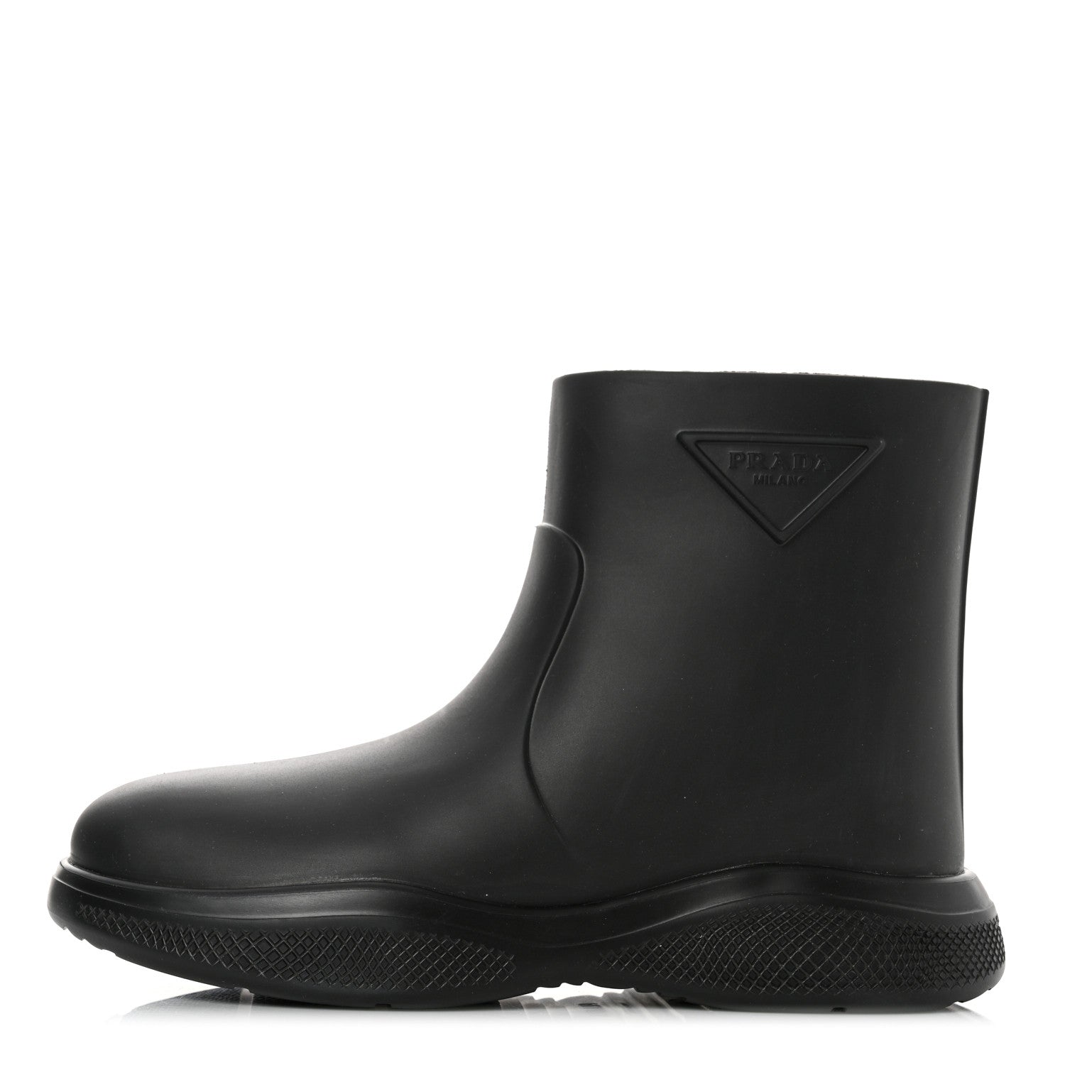 Prada Soft Mellow Rubber Triangle Logo Embossed Womens 25mm Booties 39 Black 1 of 9