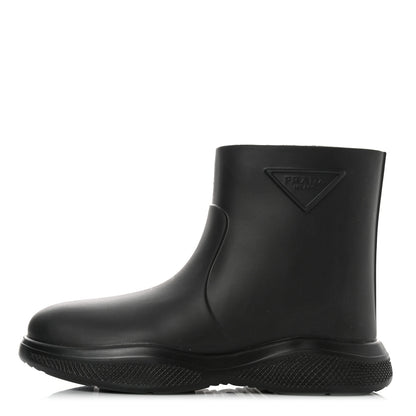 Prada Soft Mellow Rubber Triangle Logo Embossed Womens 25mm Booties 39 Black 1 of 9
