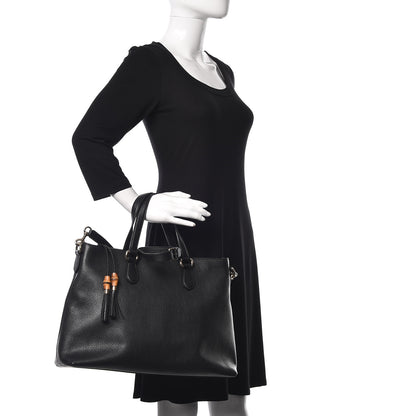 Gucci Pebbled Calfskin Convertible Bamboo Tassel Tote Black 3 of 10