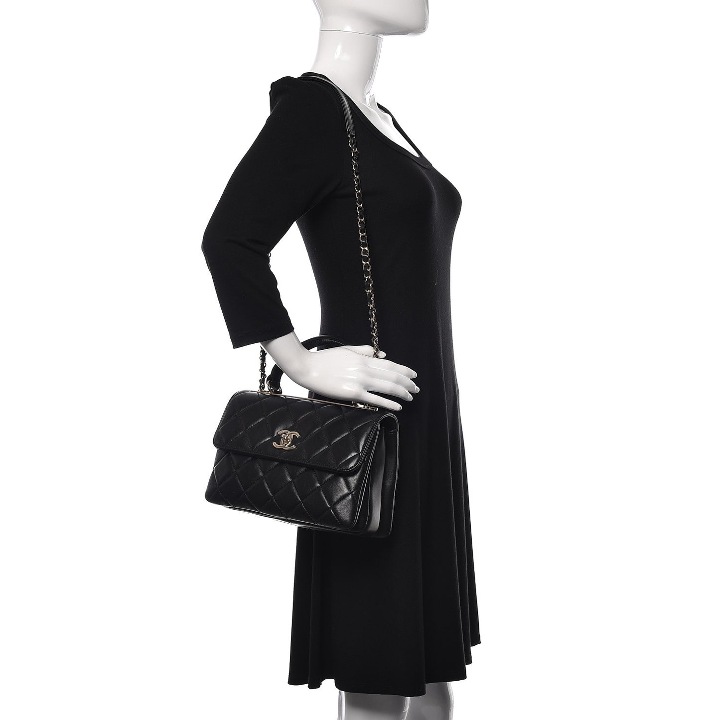 Lambskin Quilted Small Trendy CC Dual Handle Flap Bag Black