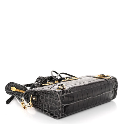 Balenciaga Calfskin Crocodile Embossed Gold Metallic Edge Hardware Nano City Dark Grey 4 of 9