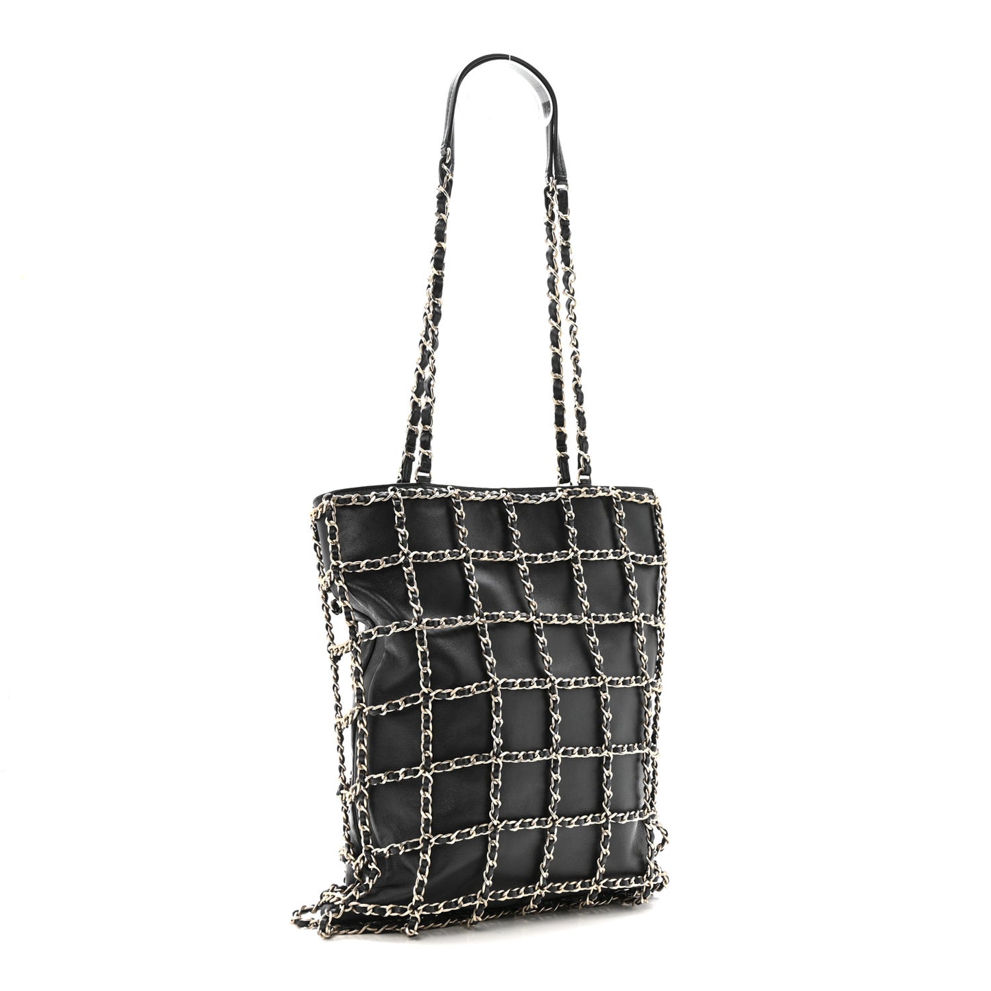 Lambskin Large Shopping Chain Tote Black