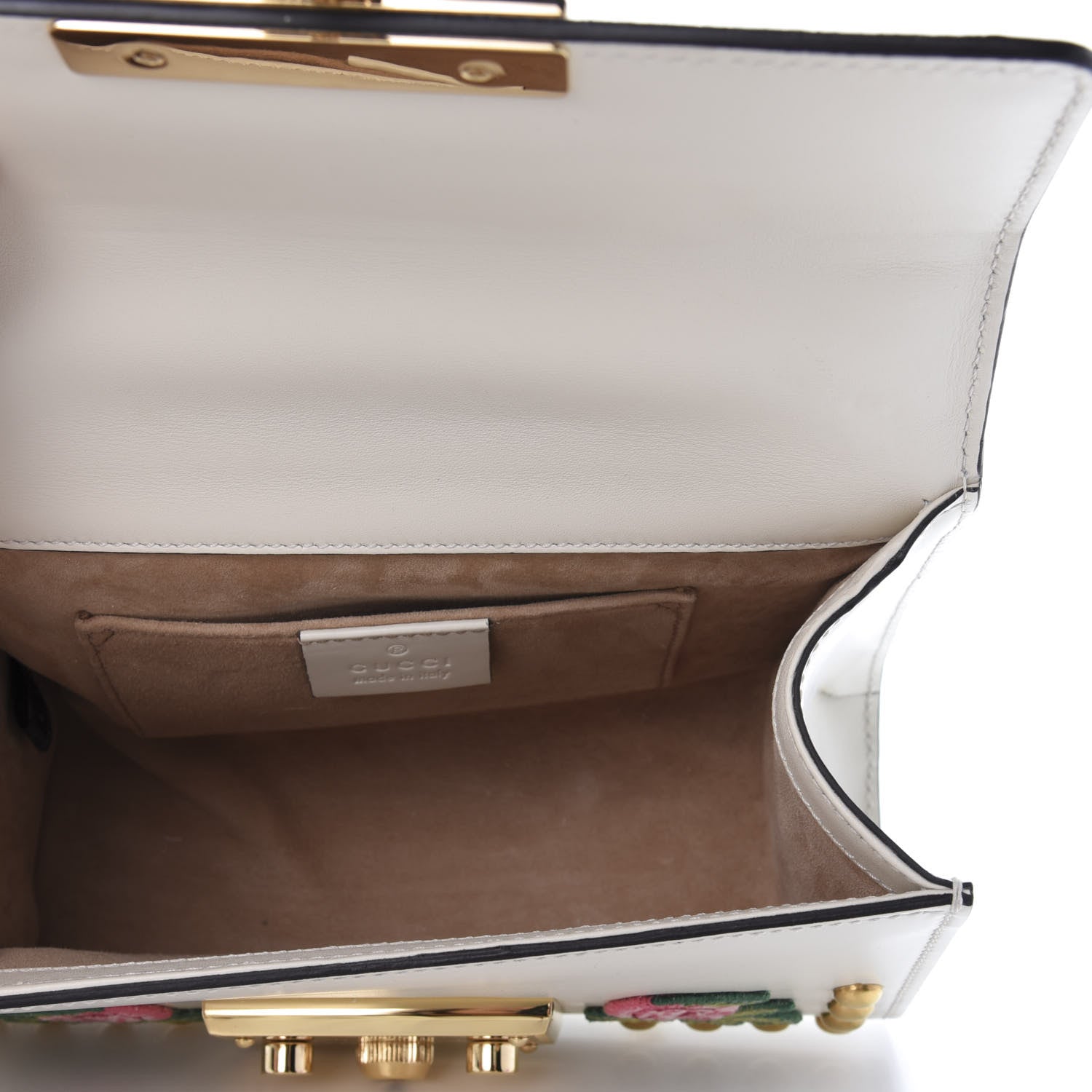 Gucci Calfskin Floral Embroidered Small Padlock Shoulder Bag White 5 of 9