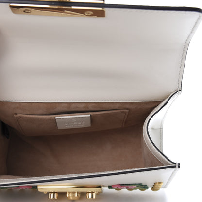 Gucci Calfskin Floral Embroidered Small Padlock Shoulder Bag White 5 of 9