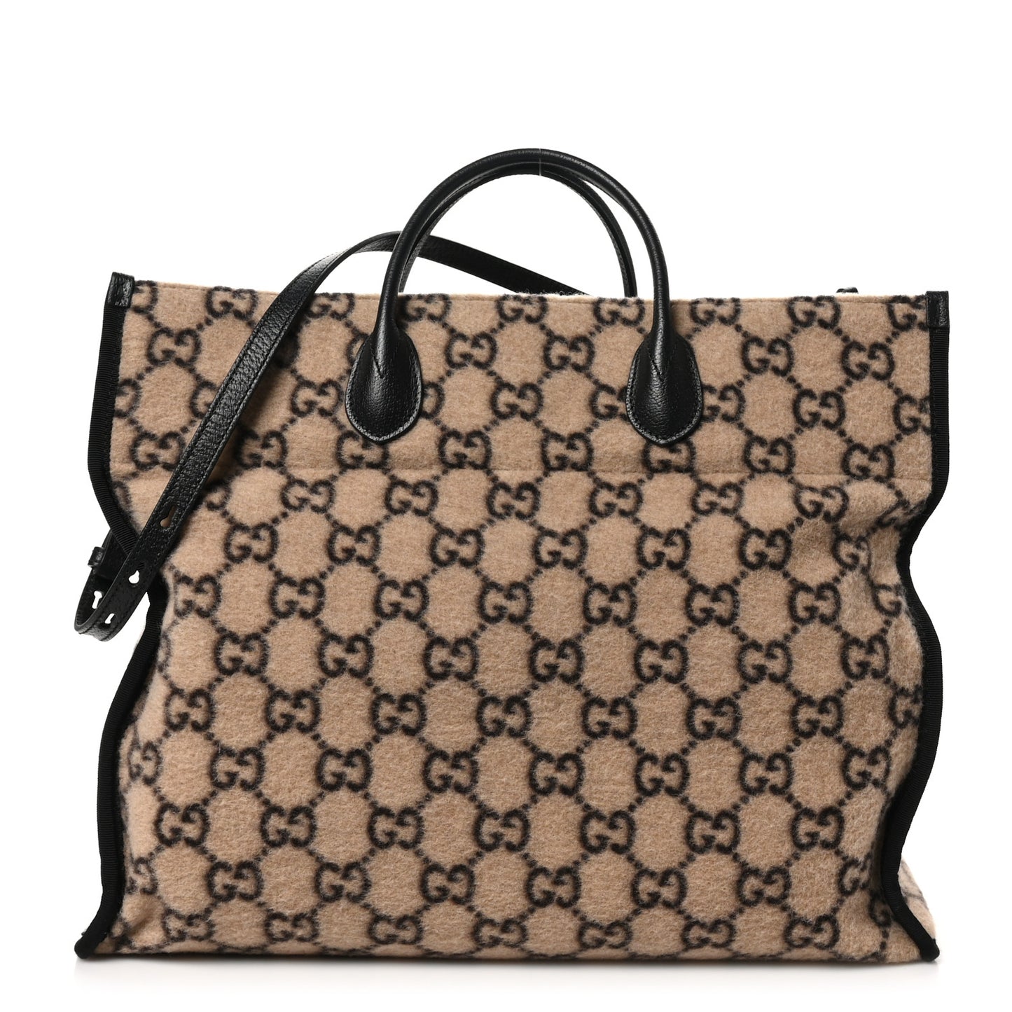 Covered Wool GG Monogram Large Tote Bag Beige Ebony