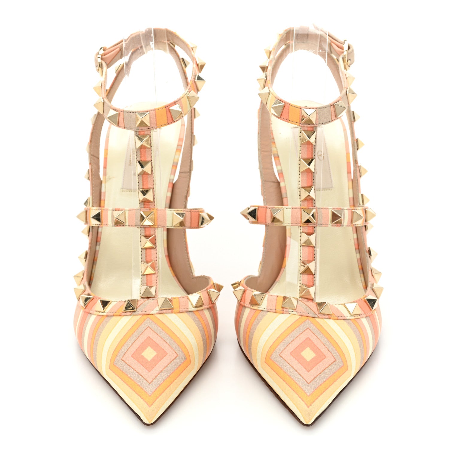 Valentino Garavani Calfskin Rockstud Stripes Ankle Strap 100mm Pumps 38 Orange Multicolor 2 of 11