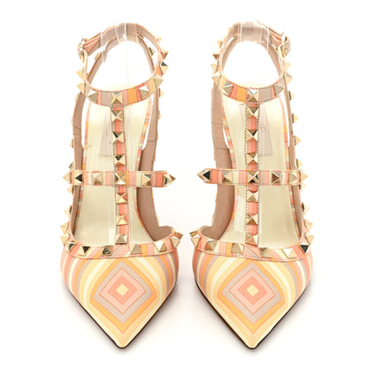 Valentino Garavani Calfskin Rockstud Stripes Ankle Strap 100mm Pumps 38 Orange Multicolor 2 of 11