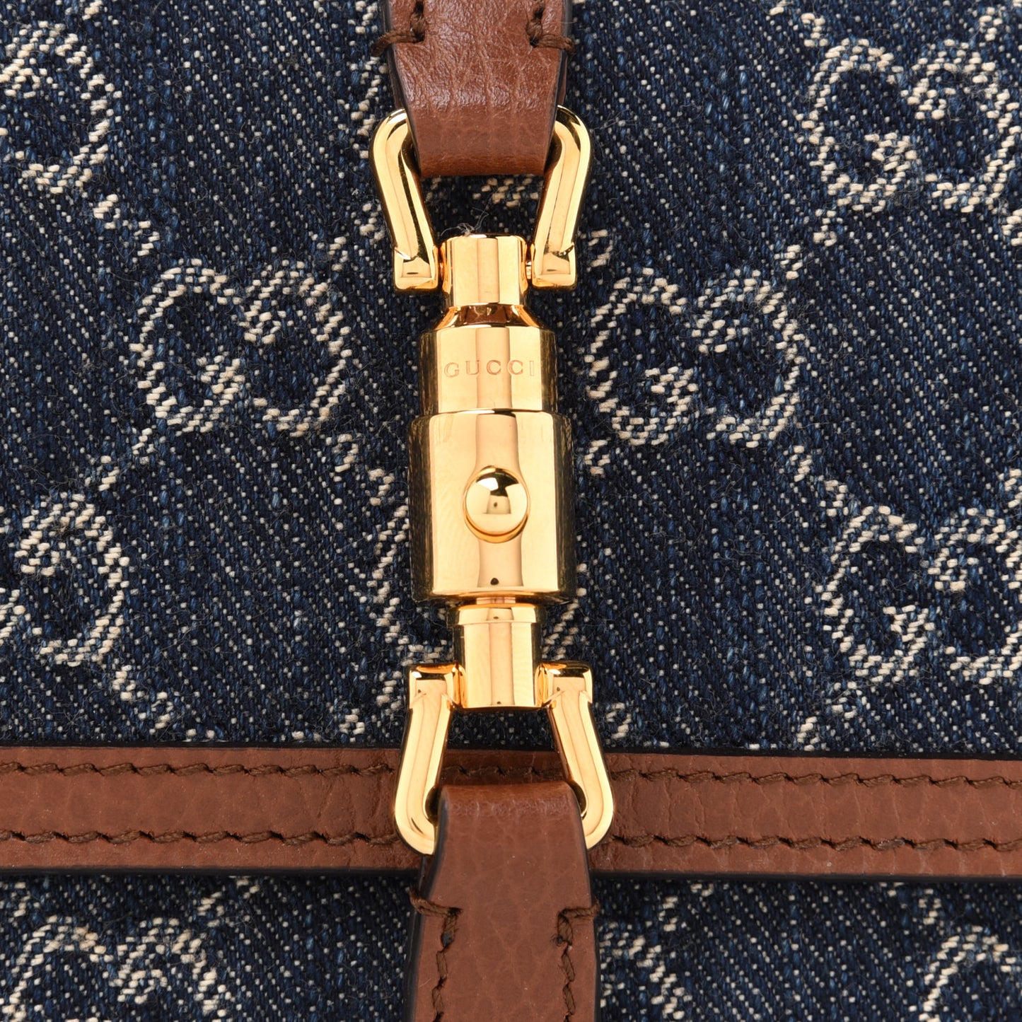 New Denim GG Monogram Jackie 1961 Chain Wallet Blue Tea Cuir