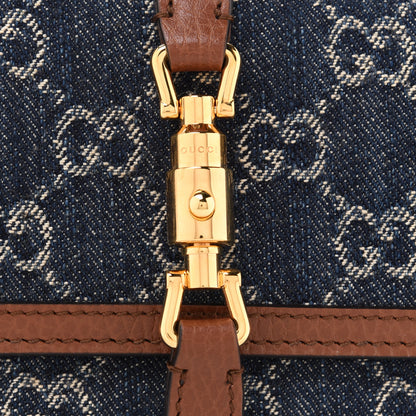 Gucci New Denim GG Monogram Jackie 1961 Chain Wallet Blue Tea Cuir 6 of 7
