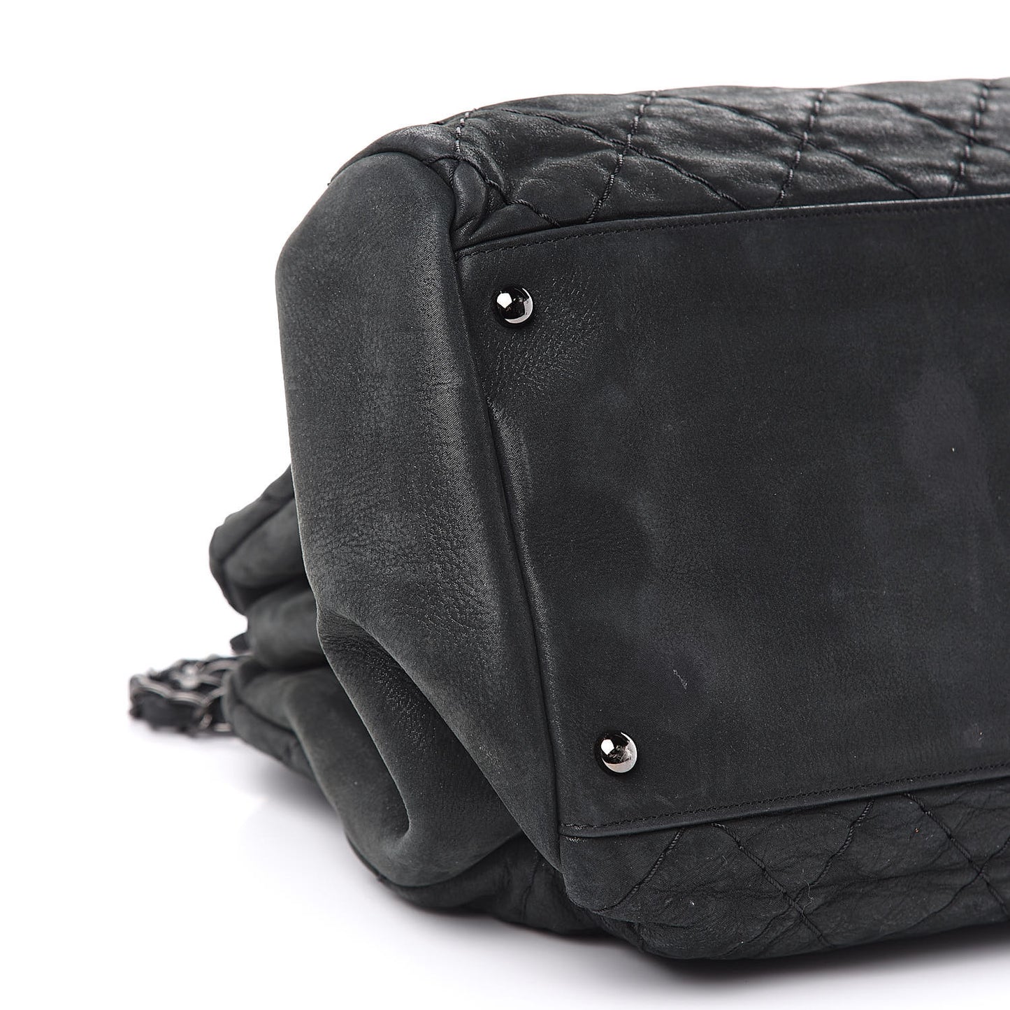 Iridescent Calfskin Stitched Extra Large Just Mademoiselle Bowling Bag Black