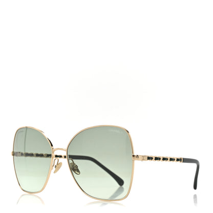 Chanel Metal Calfskin Butterfly Pearl Chain Sunglasses 4274Q Gold Green 1 of 8