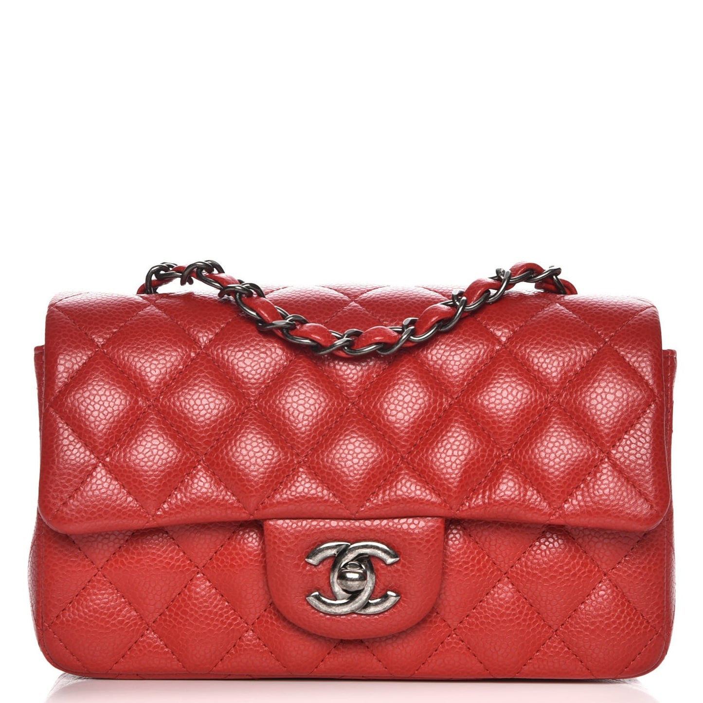 Caviar Quilted Mini Rectangular Flap Red