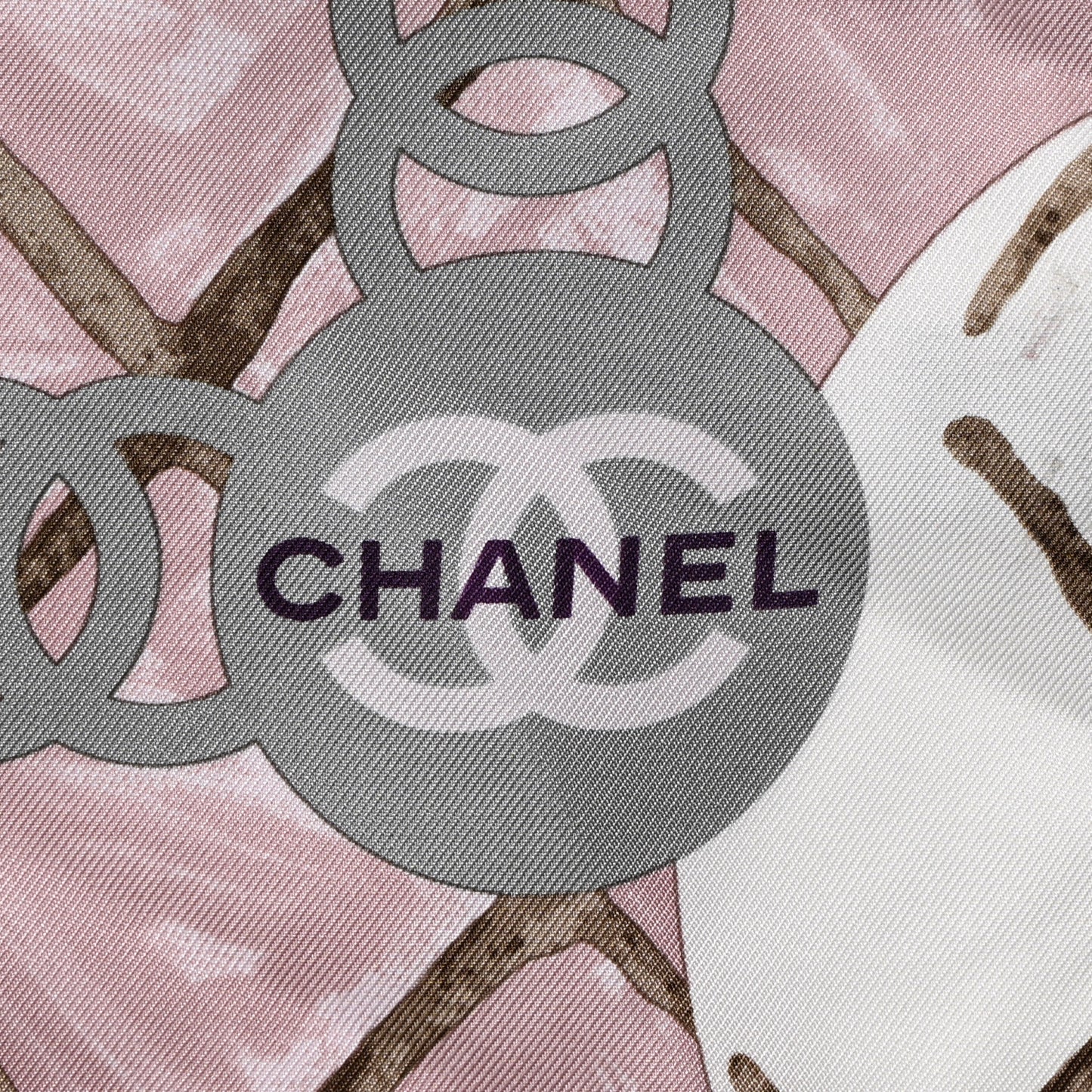 Silk CC Logo Camellia Scarf White Pink