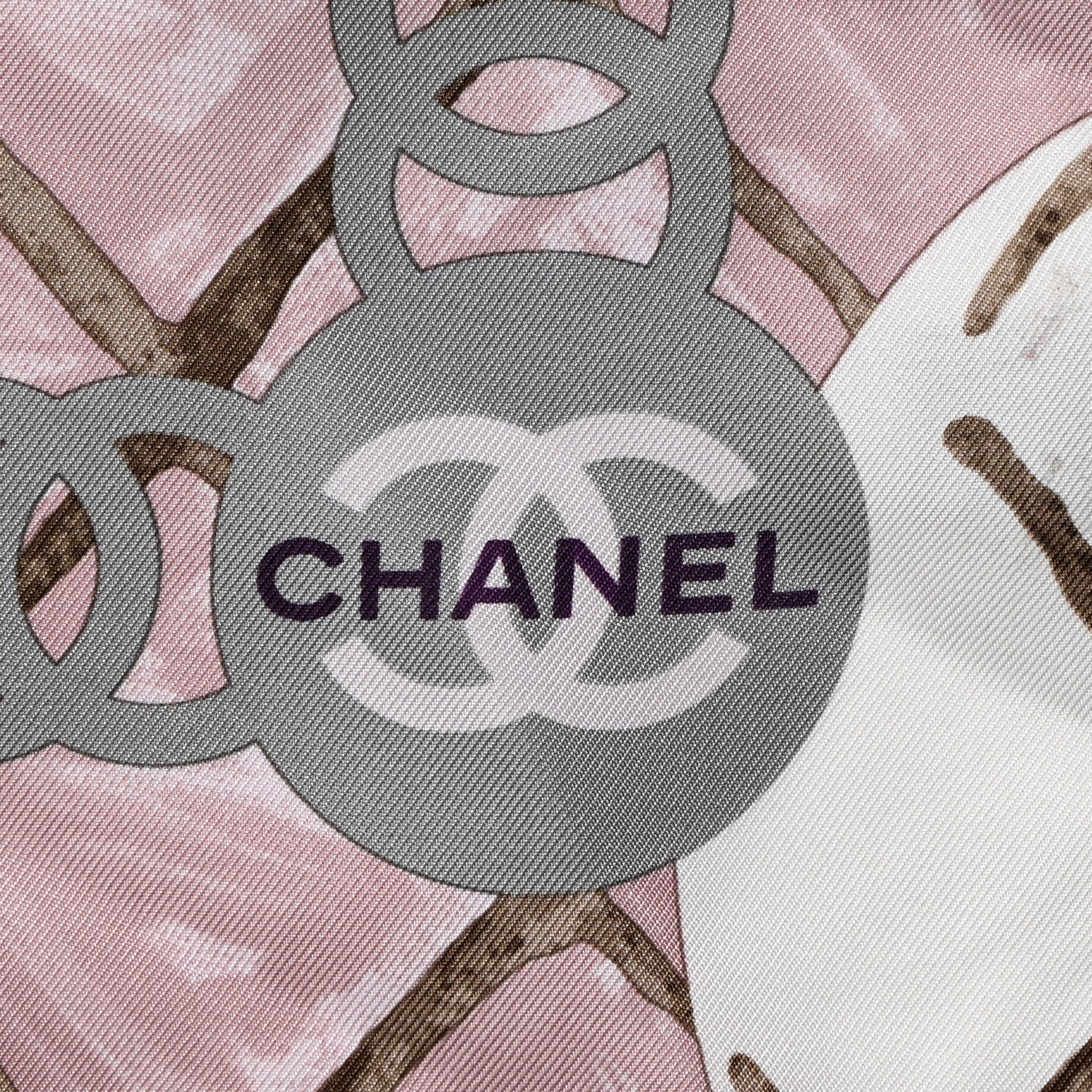 Chanel Silk CC Logo Camellia Scarf White Pink 2 of 7