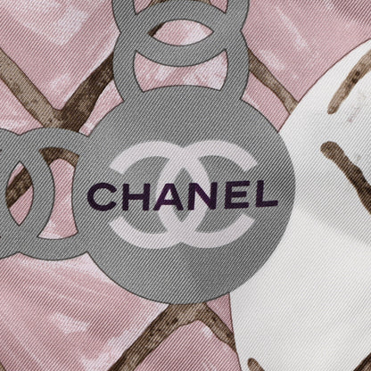 Chanel Silk CC Logo Camellia Scarf White Pink 2 of 7