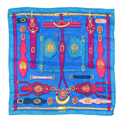 Hermes Silk Harnais Des Presidents Scarf Bleu Vert Orange 1 of 4