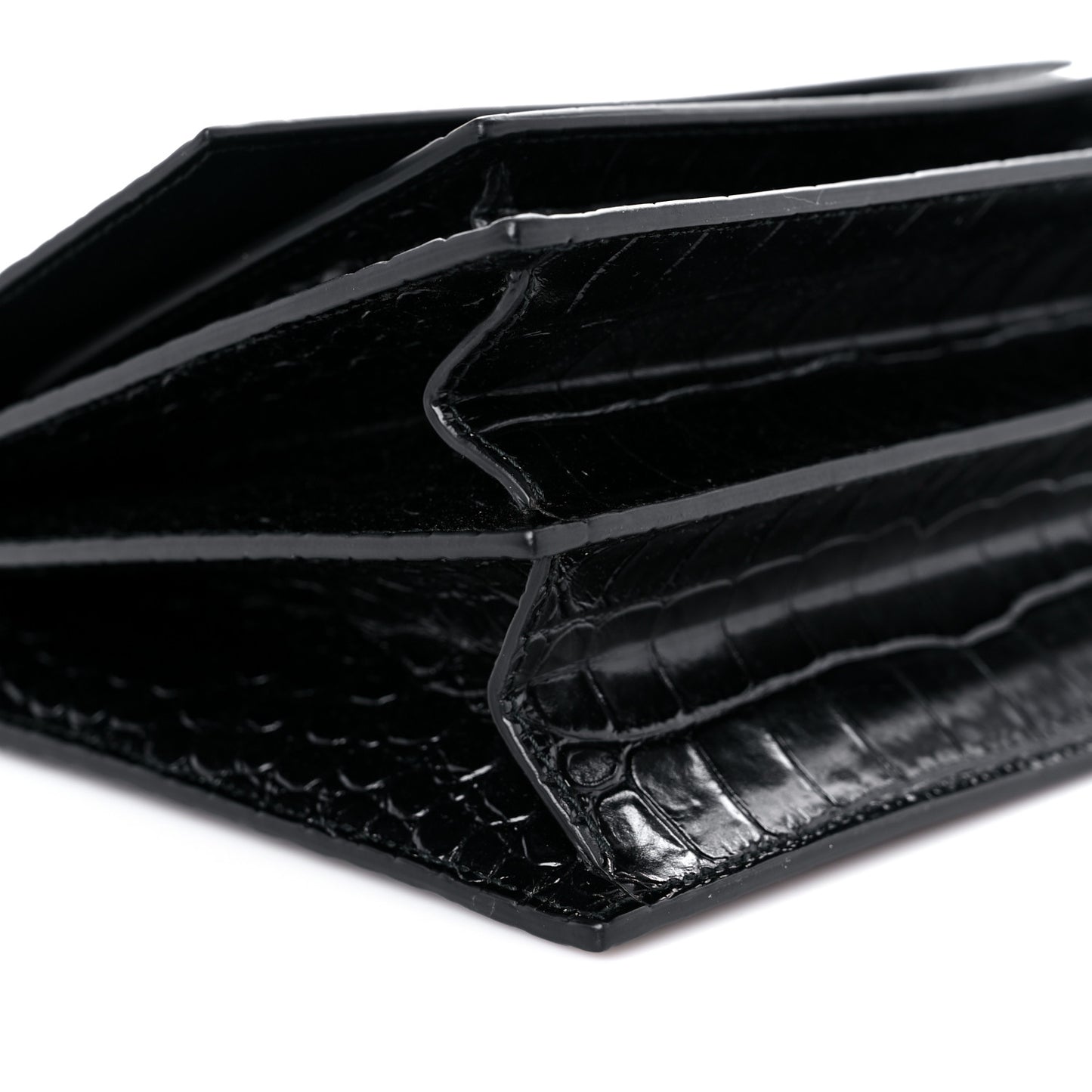 Shiny Calfskin Monochrome Crocodile Embossed S Sharp Chain Shoulder Bag Black