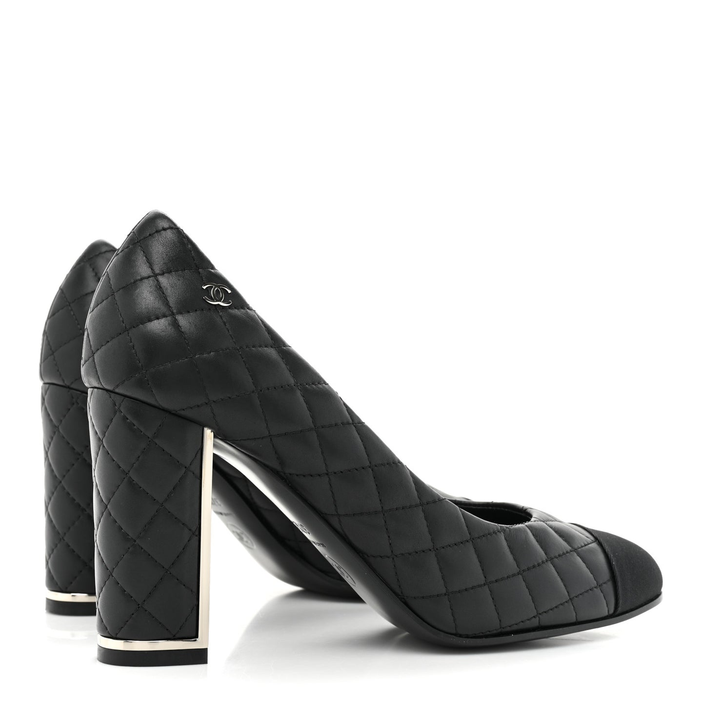 Lambskin Grosgrain Quilted Cap Toe CC Pumps 37.5 Black